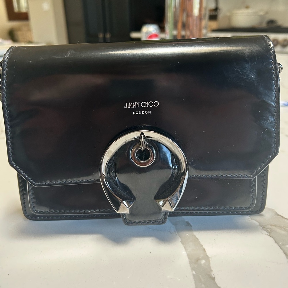 Jimmy Choo Madeline Black Patent Leather Bag With Chain Strap